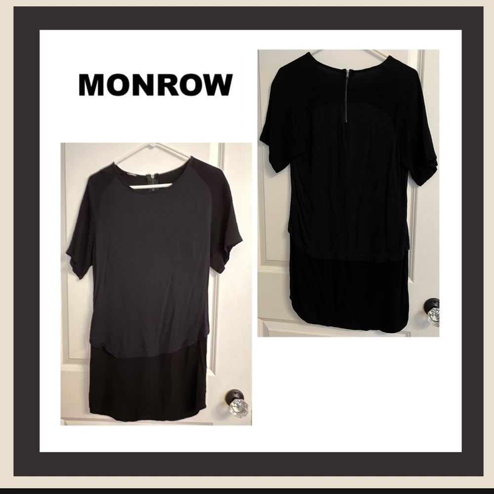 Monrow Two-Tone Black/Grey Tunic with Zipper Back Size M
